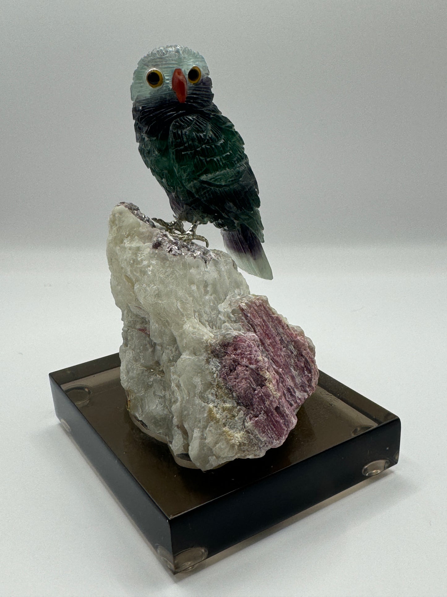 Quartz Owl On Fluorite Home Decor