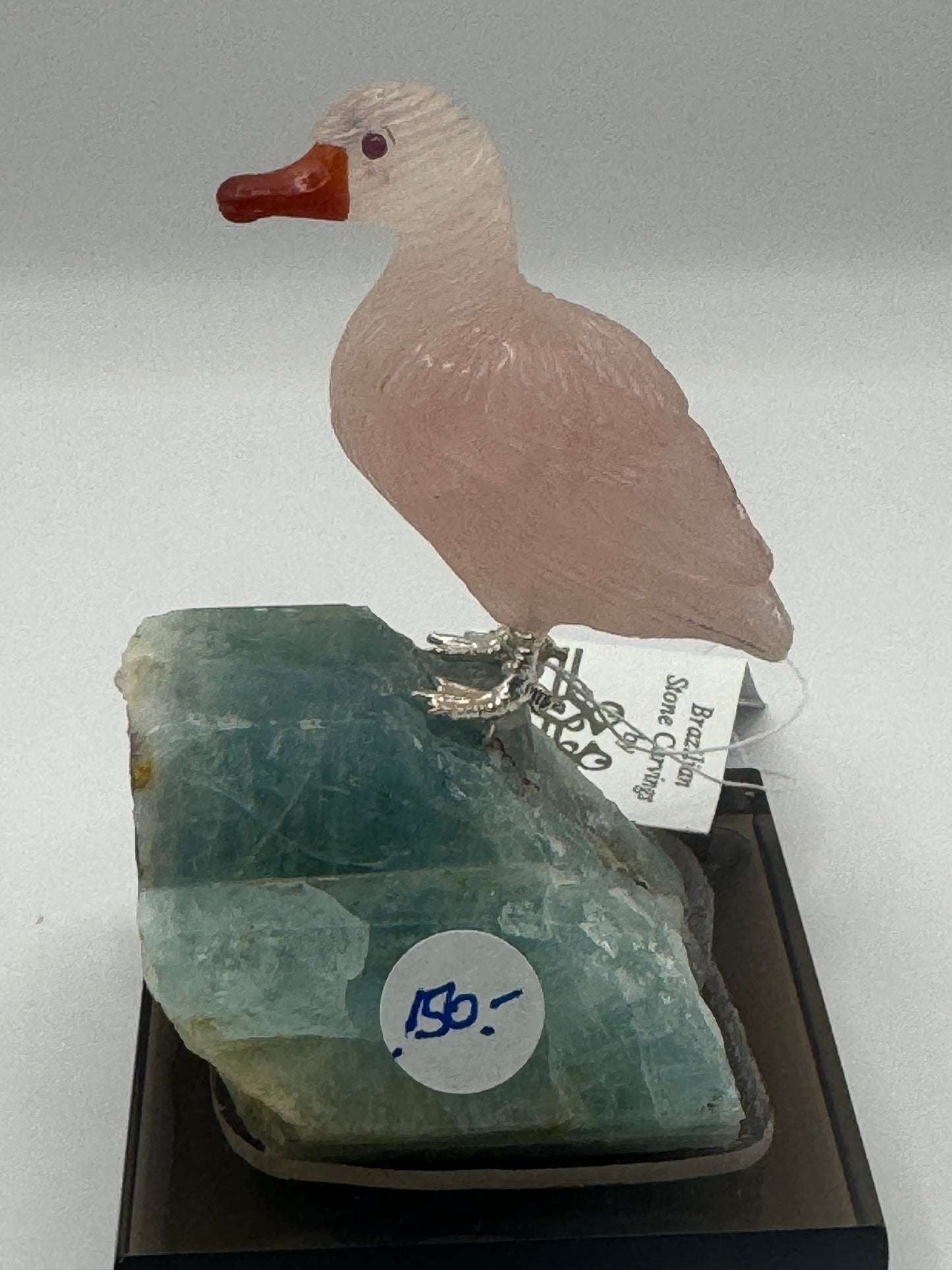 Rose Quartz Duck On Aquamarine Quartz Home Decor