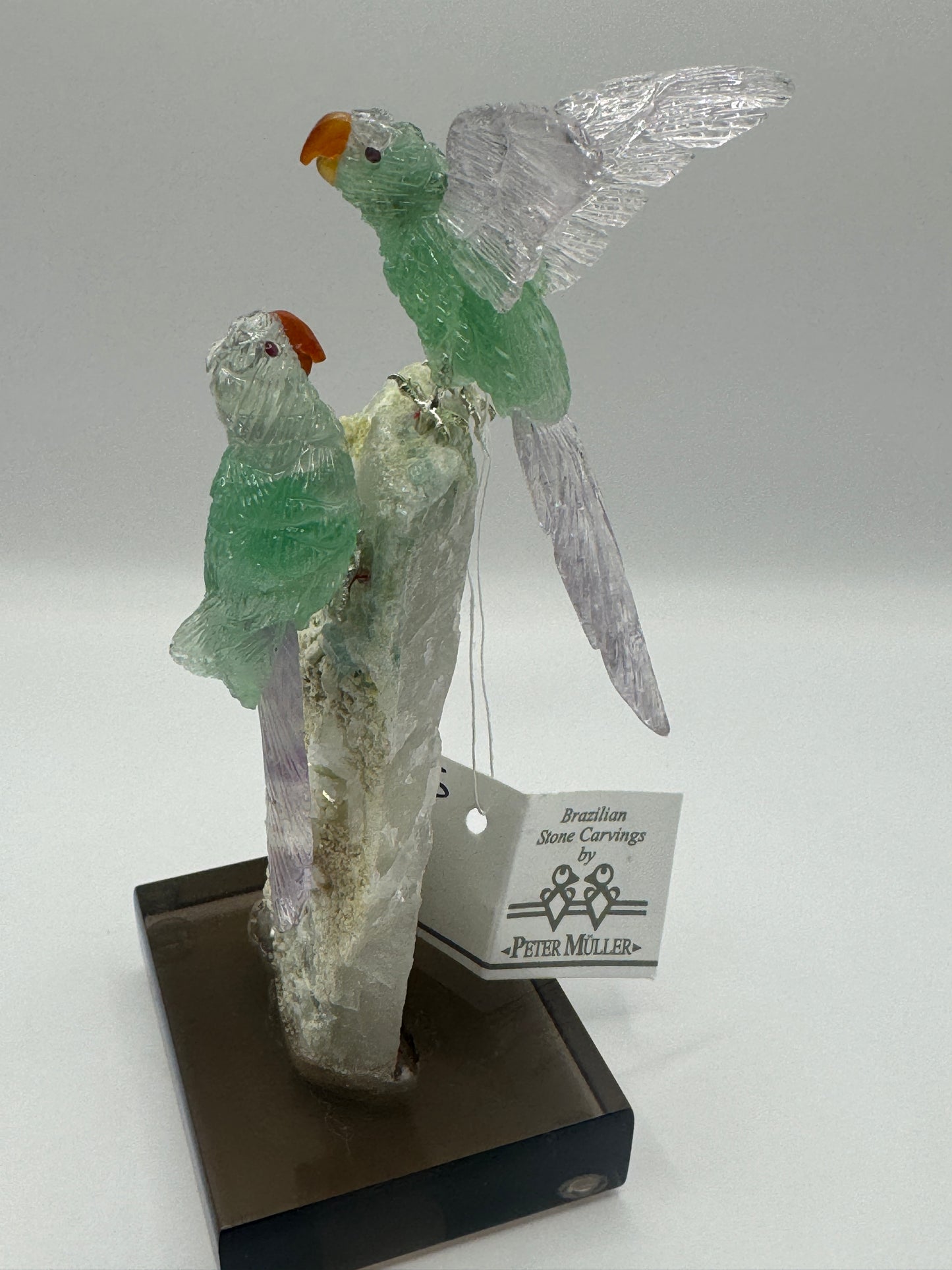 Green Fluorite Mini Macaw Couple On Quartz Home Decor