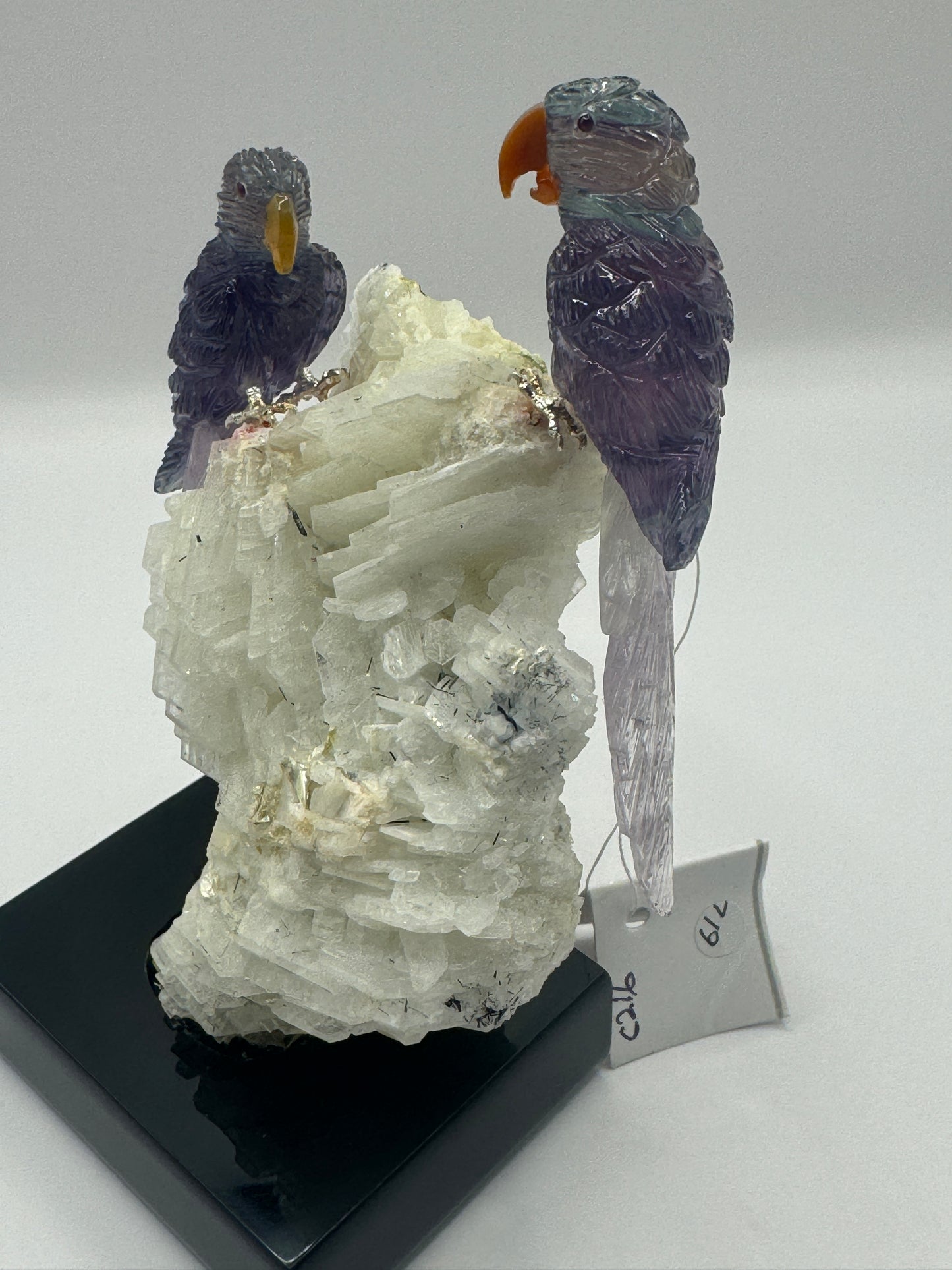 Purple Fluorite Mini Macaw Couple On White Fluorite Home Decor