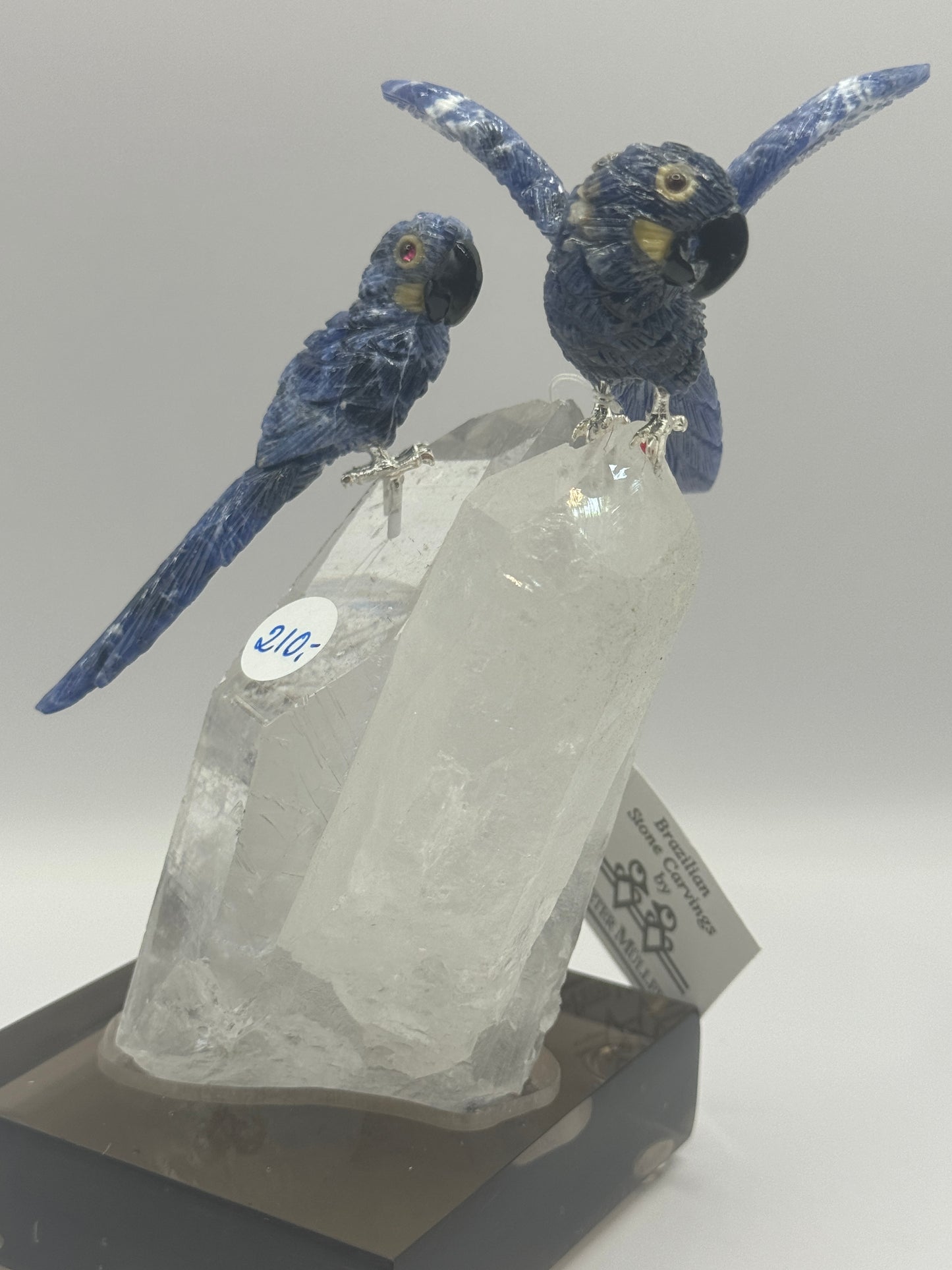 Sodalite Macaw Couple On Clear Quartz Home Decor