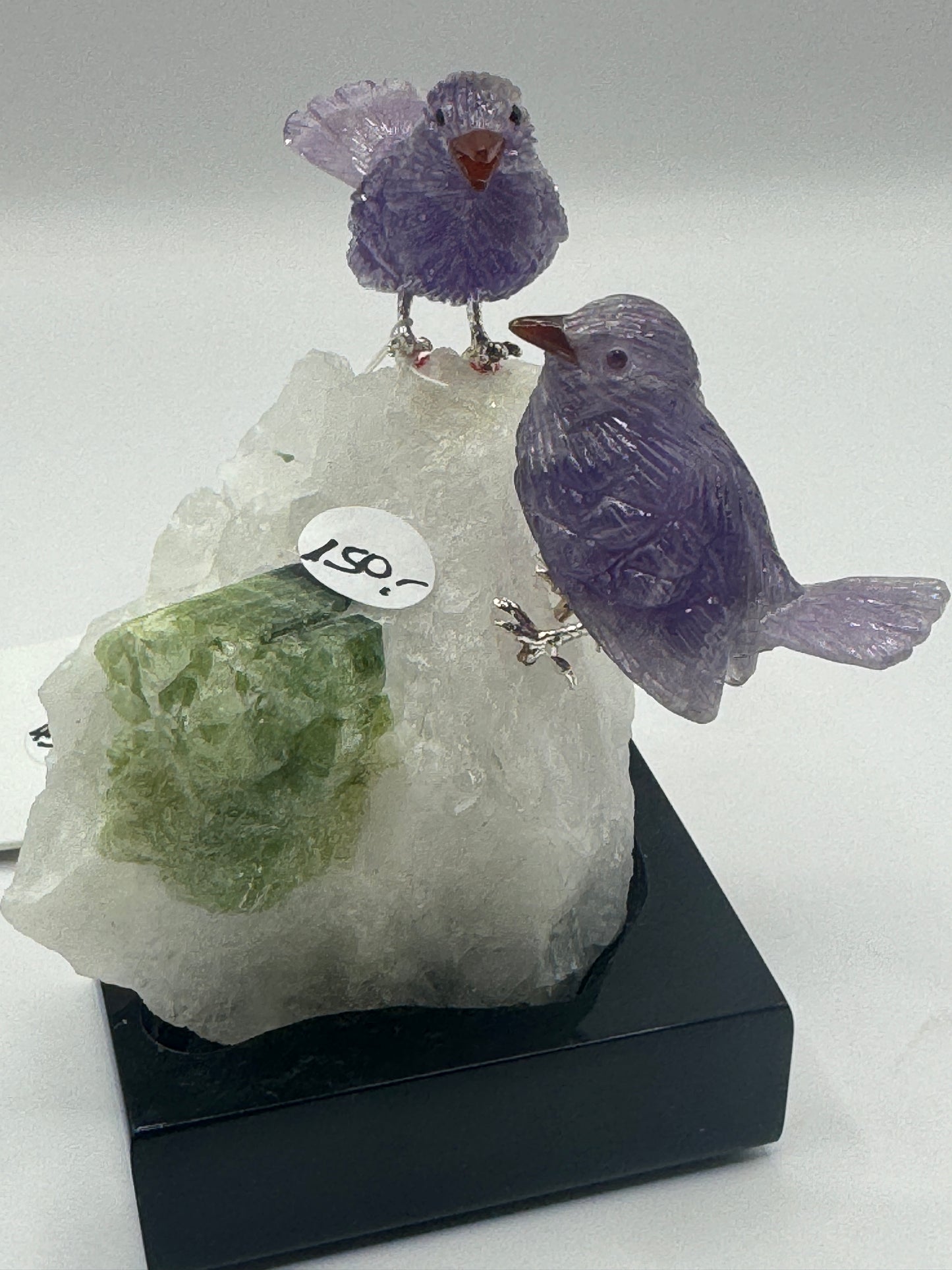 Amethyst Sparrow Couple On Quartz Cluster With Green Fluorite Home Decor