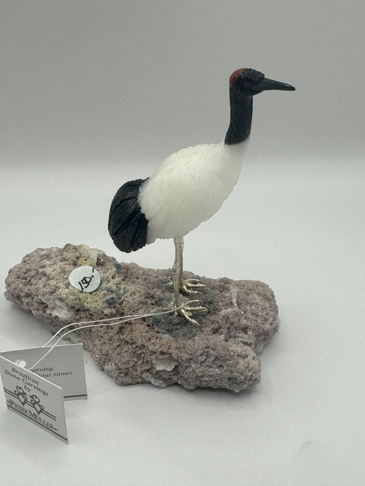 Small Japanese Obsidian Crane On White Quartz Home Decor