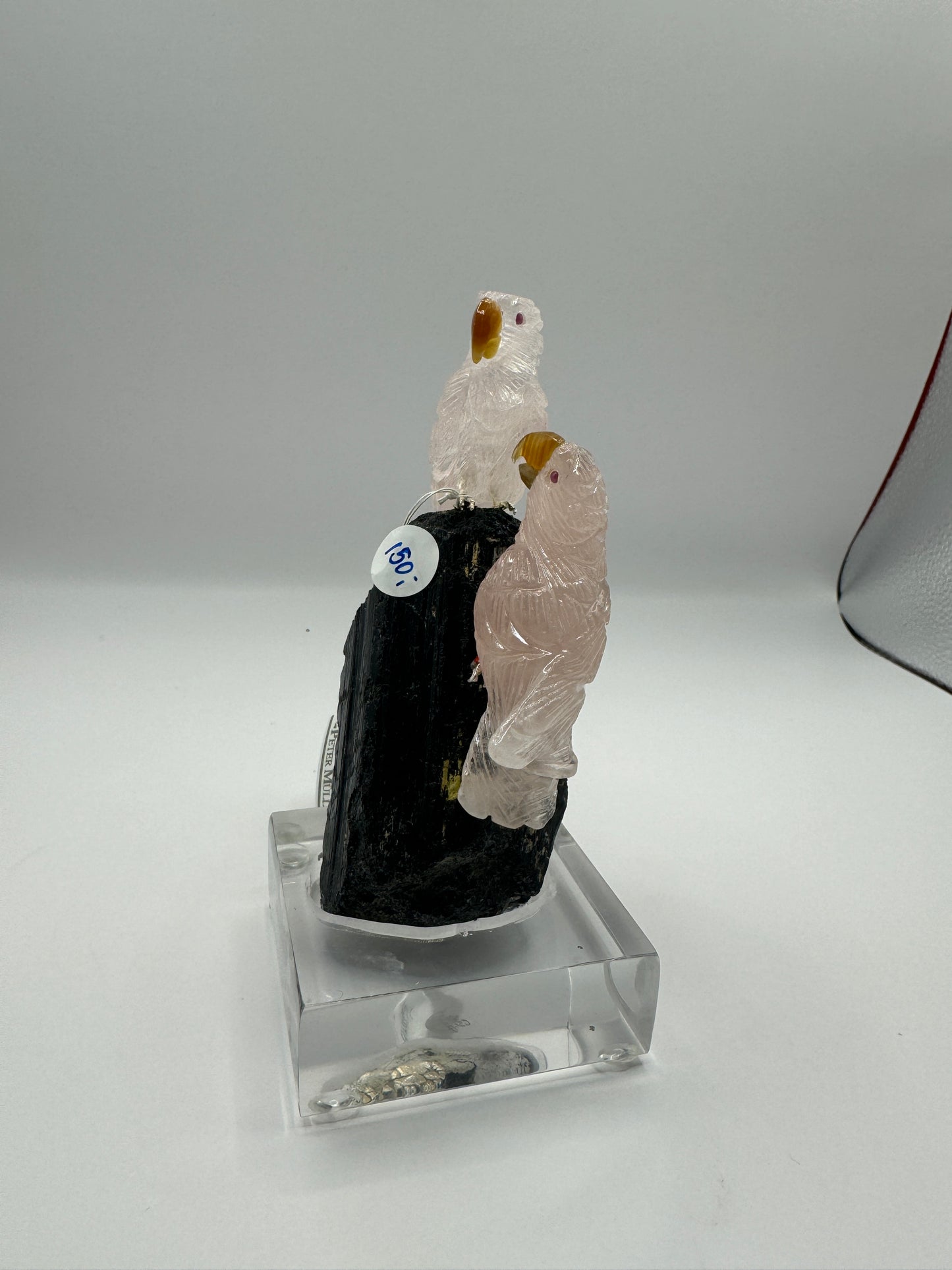 Rose Quartz Parrots On Black Tourmaline Home Decor