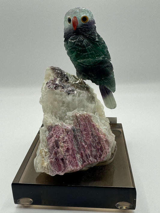 Quartz Owl On Fluorite Home Decor