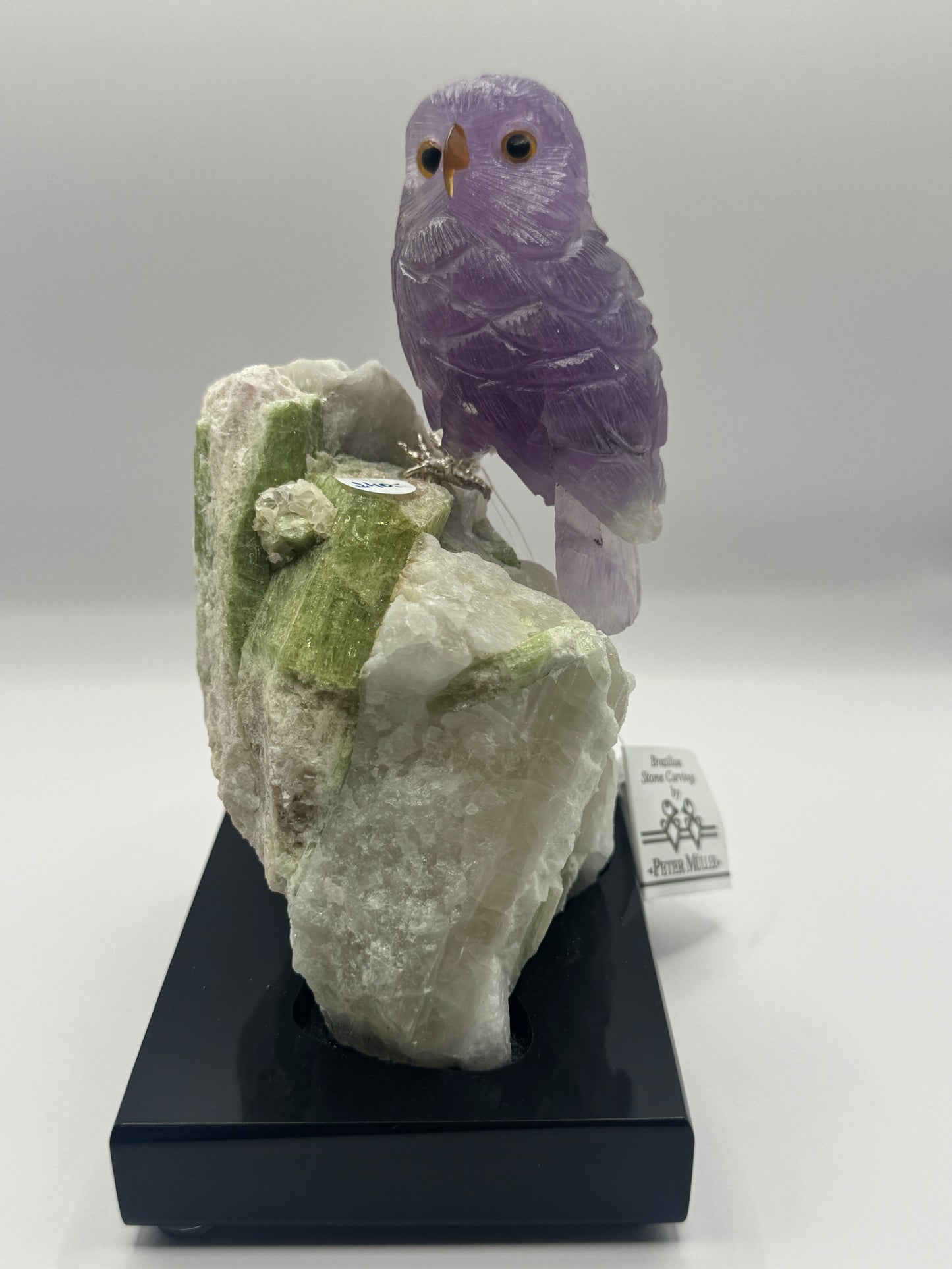 Amethyst Owl On Quartz Tourmaline Cluster Home Decor