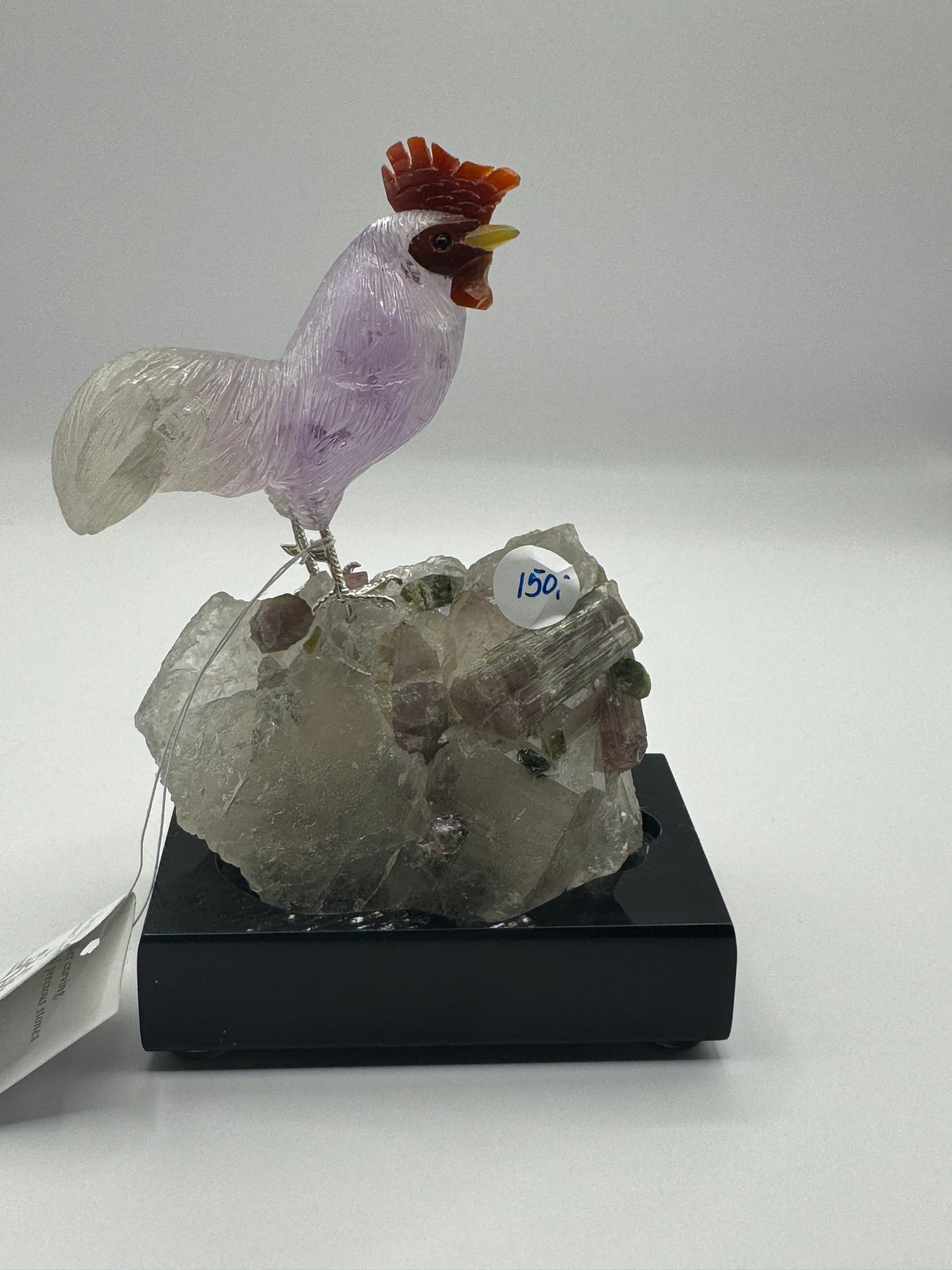 Amethyst Rooster On Multicolor Tourmaline Home Decor