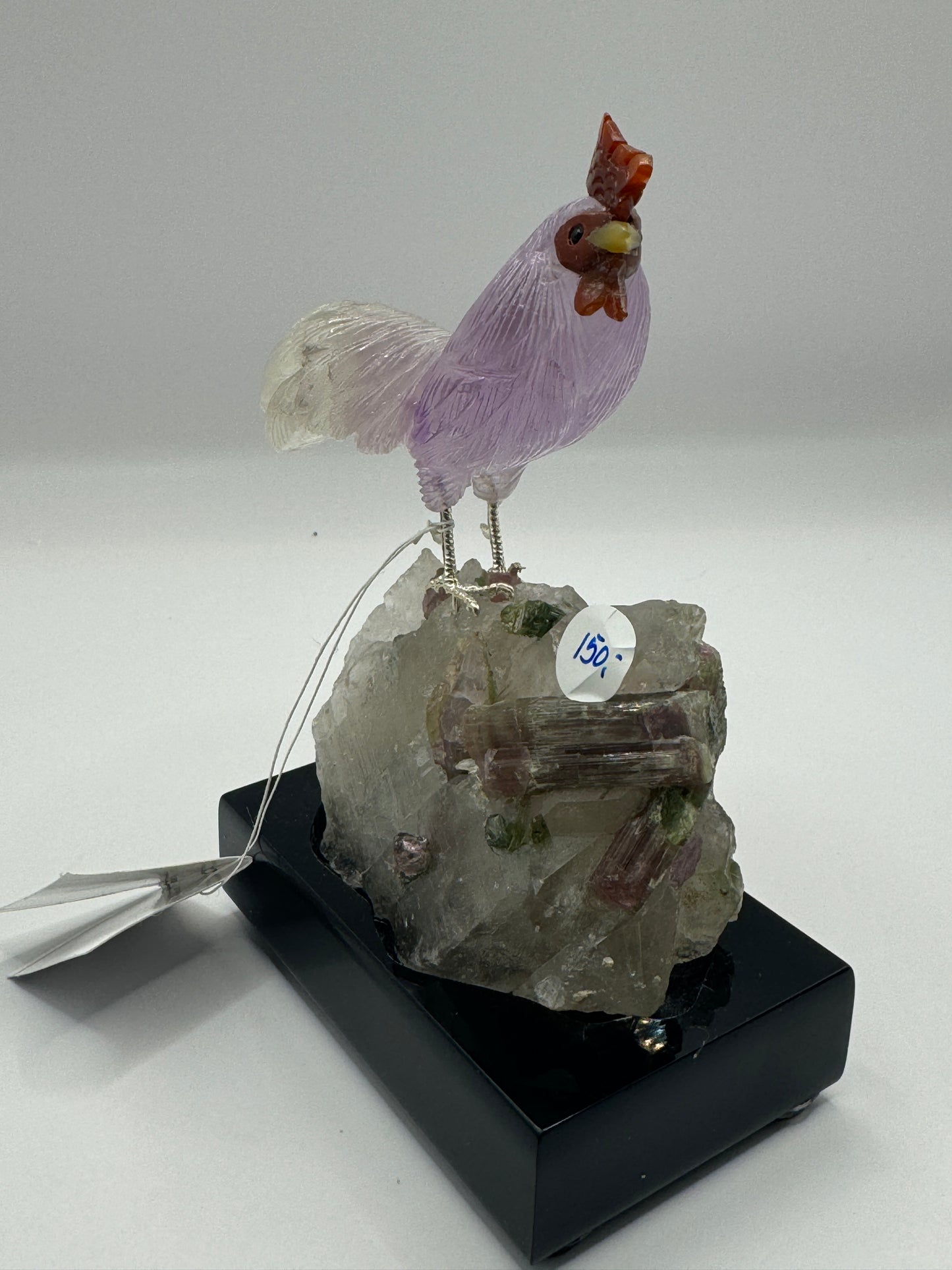 Amethyst Rooster On Multicolor Tourmaline Home Decor