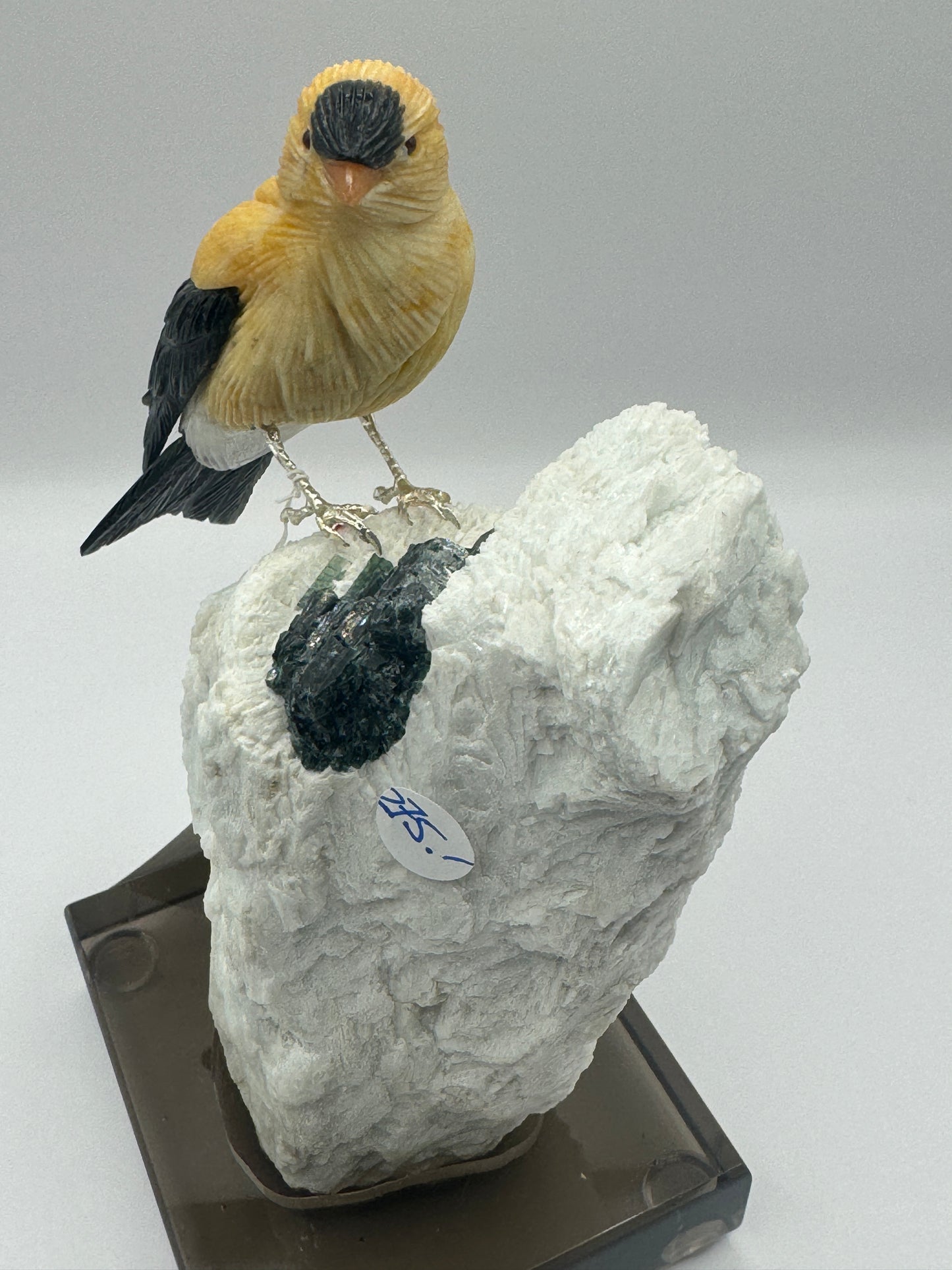 Mokaite Goldfinch On Calcite And Green Tourmaline Home Decor