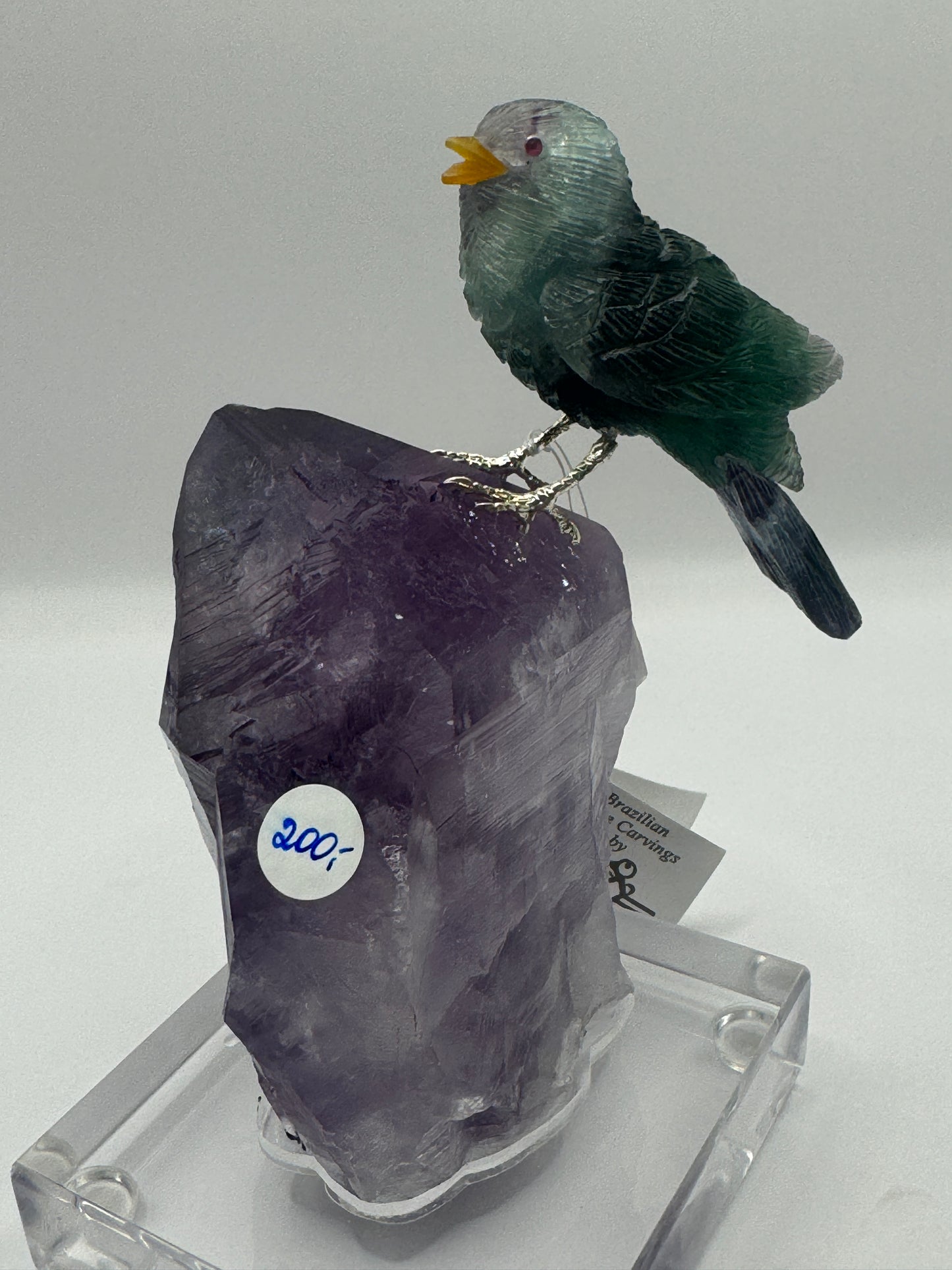 Green Fluorite Sparrow On Amethyst Home Decor