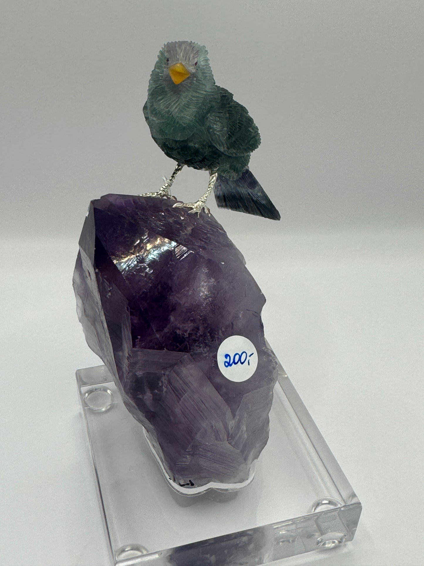 Green Fluorite Sparrow On Amethyst Home Decor